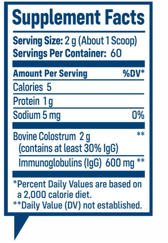 NativePath Grass-Fed Colostrum Supplement Fact